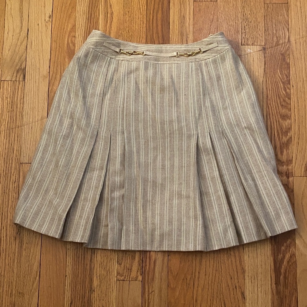 Vintage Celine Pleated Wool Skirt Size 40 France Lined Gorgeous Gold Hardware
